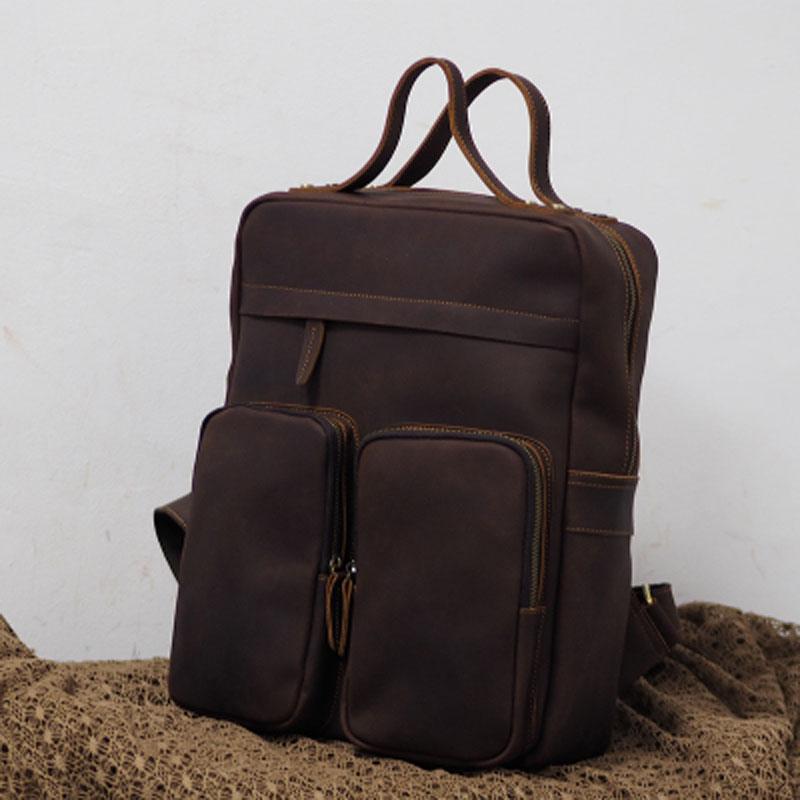 Cool Vintage Mens Leather School Backpack Satchel Backpack Leather Travel Backpack for Men