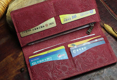 Handmade Long Leather Wallet Bifold Floral Leather Clutch Wallet For Men Women