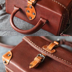 Brown Leather Satchel Purse Structured Shoulder Bag - Annie Jewel