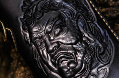 Handmade Leather Acalanatha Mens Tooled Chain Biker Wallet Cool Leather Wallet Long Clutch Wallets for Men
