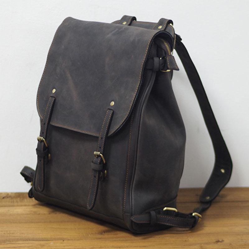 Vintage Mens Leather 15inch Laptop Backpack Leather School Backpack Travel Backpack for Men