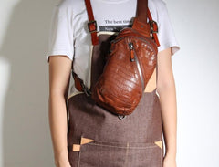 Handmade Genuine Leather Mens Cool Chest Bag Sling Bag Crossbody Bag Travel Bag Hiking Bag for men