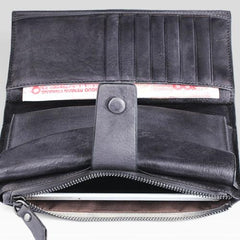 Handmade Leather Mens Cool Long Leather Wallet Wristlet Clutch Wallet for Men