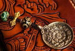 Handmade leather Ganesha biker wallet long wallet brown leather men phone - EverHandmade