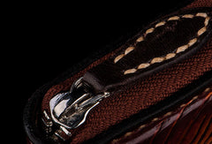 Handmade leather prajn¡§? biker wallet clutch zip long wallet brown leather men phone