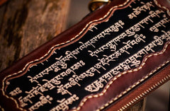 Handmade Leather Mens Tibetan Chain Biker Wallet Cool Leather Clutch Wallet Long Wallets for Men