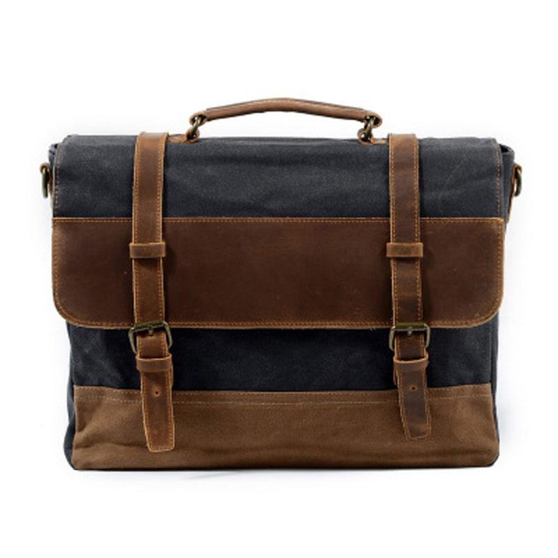 Mens Waxed Canvas Leather Side Bag Messenger Bag Canvas Courier Bag for Men