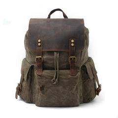 Waxed Canvas Leather Mens Hiking Backpacks Canvas Travel Backpack School Backpack for Men