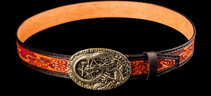 Handmade Leather Tooled Chinese Dragon Mens Belt Custom Cool Leather M