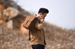Vintage Brown Leather Mens Backpack Satchel Backpack School Backpack for men