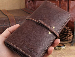 Genuine Leather Mens Cool Slim Long billfold Leather Wallet Men Small Wallets Bifold for Men