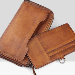 Cool mens long leather wallets vintage brown leaather long wallet for men