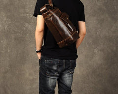 Leather Cool Mens Chest Bag Sling Bag Sling Crossbody Bag for men