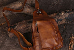 Cool Leather Mens Chest Bag Sling Bag Vintage Leather Sling Bags for Men - EverHandmade