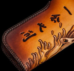 Handmade Leather Tooled Buddha&Demon Mens Chain Long Biker Wallet Cool Leather Wallet With Chain Wallets for Men