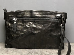 Handmade Leather Mens Clutch Cool Slim Wallet Zipper Clutch Wristlet Wallet for Men