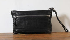 Genuine Leather Mens Clutch Cool Slim Wallet Zipper Clutch Wristlet Wallet for Men
