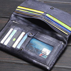 Handmade Leather Mens Cool Long Leather Wallet Wristlet Clutch Wallet for Men