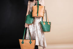Handmade Genuine Leather Shopper Bag Bucket Bag Shoulder Bag Purse For Women - EverHandmade