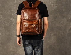 Genuine Leather Mens Cool Backpacks Large Brown Travel Backpack Hiking Backpacks for men