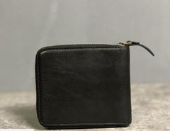 Genuine Leather Mens Cool Slim Zipper billfold wallet  Men Bifold Small Wallets for Men