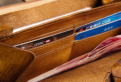 Handmade Long Leather Wallet Vintage Wallet Botton Clucth Purse For Women - EverHandmade