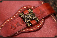 Handmade Leather Men Tooled Chinese Lion Cool Leather Wallet Long Phone Wallets for Men