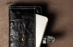 Leather Mens Cool Long Leather Wallet Phone Zipper Clutch Wristlet Wallets for Men