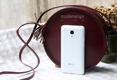 Handmade Black Leather Circle bag for women leather shoulder bag crossbody bag