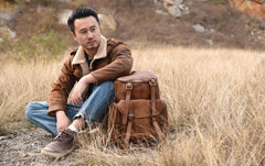 Cool Brown Leather Mens Backpack Large Brown Travel Backpack Hiking Backpack for men
