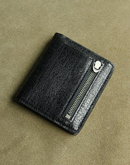 Cute Women Black Blue Leather Small Bifold Wallet Billfold Wallet with Coin Pocket For Women