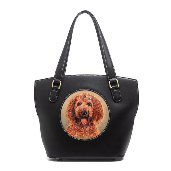 Handmade Womens Black Leather Tote Handbag Purse - Open View