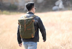 Green Canvas Mens Cool Backpack Large Travel Backpack Canvas Hiking Backpack for Men