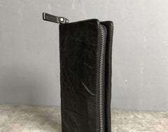 Genuine Leather Mens Cool Long Leather Wallet Zipper Clutch Wristlet Wallet for Men