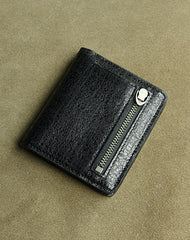 Cute Women Black Leather Small Bifold Wallet Billfold Wallet with Coin Pocket For Women