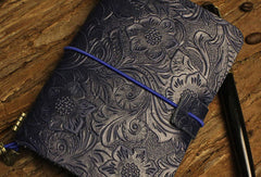 Handmade billfold Bifold Leather Trip Travel Notebook Wallet Floral Leather billfold Wallet For Men Women - EverHandmade