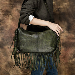 Genuine Handmade Tassels Vintage Leather Crossbody Bag Shoulder Bag Women Leather Purse - EverHandmade