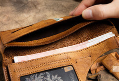 Handmade Long Leather Wallet Trifold Vintage Brown Wallet For Men Women