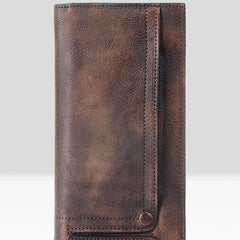 Handmade Leather Mens Cool Long Leather Wallet Bifold Clutch Wallet for Men