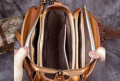 Genuine Leather Handbag Vintage Circle Bag Shoulder Bag Crossbody Bag Purse For Women - EverHandmade