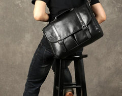 Genuine Leather Mens Cool Black Briefcase Work Bag Business Bag for men