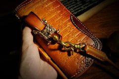 Handmade Leather Mens Tibetan Chain Biker Wallets Cool Leather Wallet Long Clutch Wallets for Men