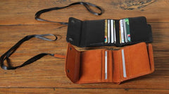 Genuine Leather Mens Cool billfold Leather Wallet Men Small Wallets Trifold for Men