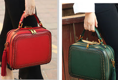 Genuine Leather handbag rivet bag tassels shoulder bag for women leather bag - EverHandmade