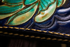 Handmade leather tooled fish carp wallet clutch black billfold wallet brown leather men