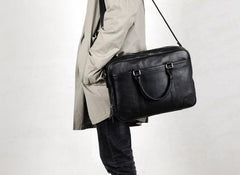 Black Leather Mens Cool Briefcase Work Bag Business Bag for men