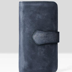 Handmade Leather Mens Cool Long Leather Wallet Trifold Clutch Wallet for Men