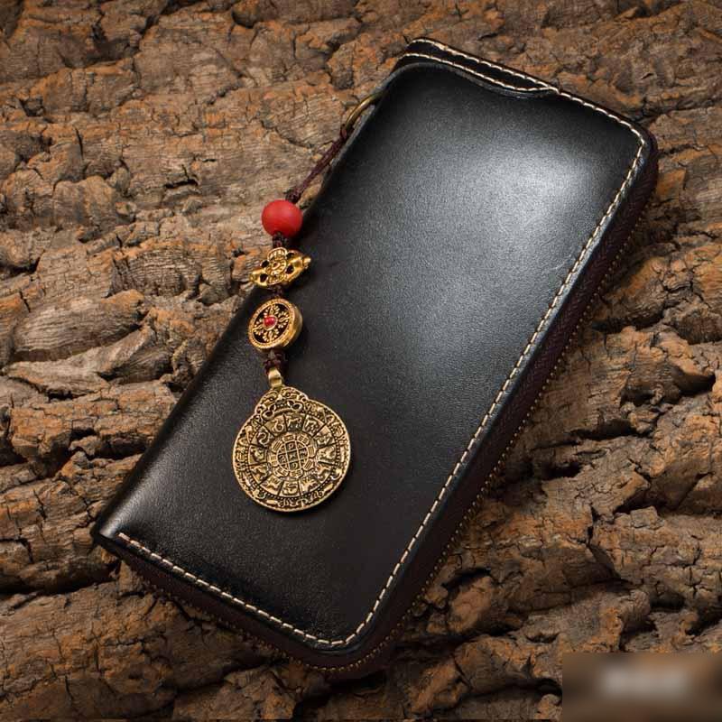 Handmade Leather Mens Chain Biker Wallet Cool Leather Wallet Long Phone Wallets for Men