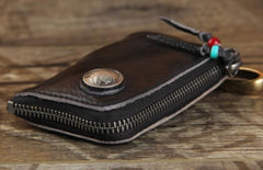 Handamde Genuine Leather Mens Cool Key Wallet Card Slim Wallet Key Holder Car Key Case for Men