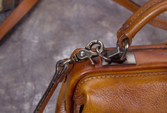 Handmade Tan Leather Handbag Vintage Doctor Bag - Interior View